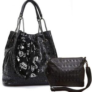 Womens Skull Print Hobo Tote PU Leather Shoulder Bag Punk Handbag and purses 2 s